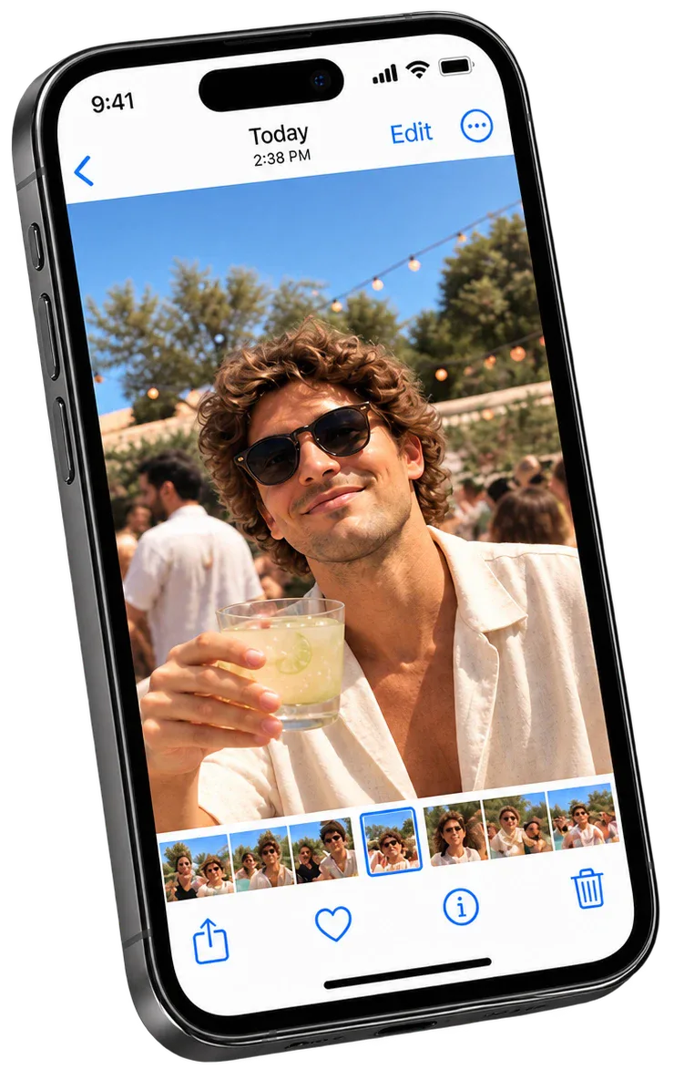 Max's original party photo on an iPhone