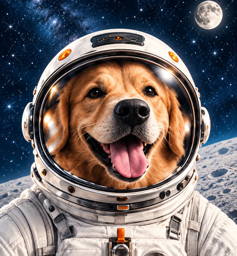 Dog in an astronaut scene